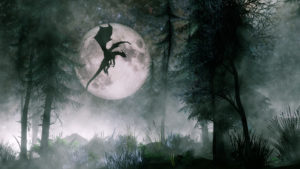 Dragon flying at night