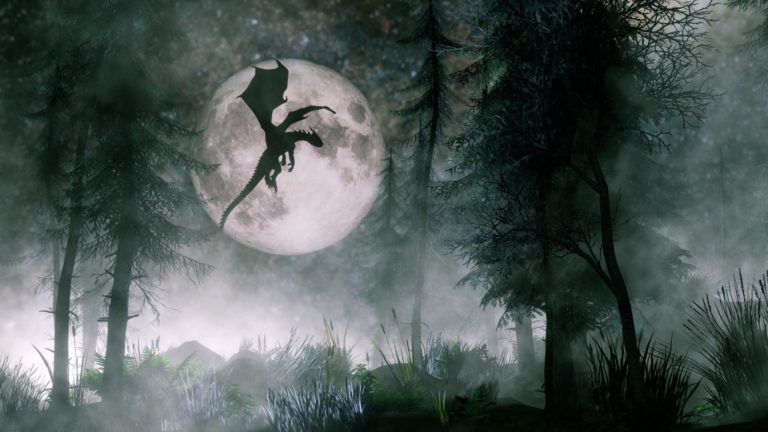 Dragon flying at night